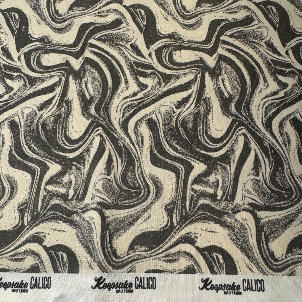 Keepsake Calico Quilt Fabric 27x42.5 Black Cream Marble Swirl‎ Abstract